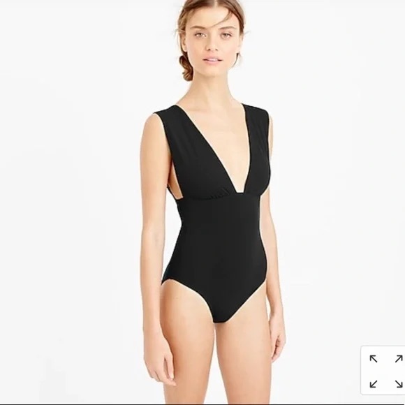 J. Crew Other - NWT J. Crew V-Neck One Piece Swim Suit Black Sz Large Nylon Stretch Lined Womens